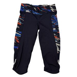 Athleta Spliced Fire Be Free Knicker Women's S Navy Blue Capri Leggings Mid Rise